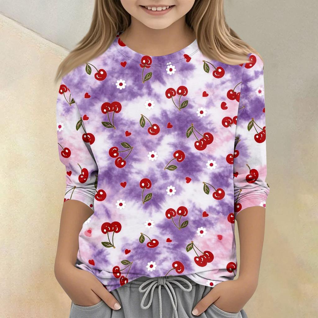 Children's Printed Round Neck Seven Quarter Sleeve Casual T-shirt