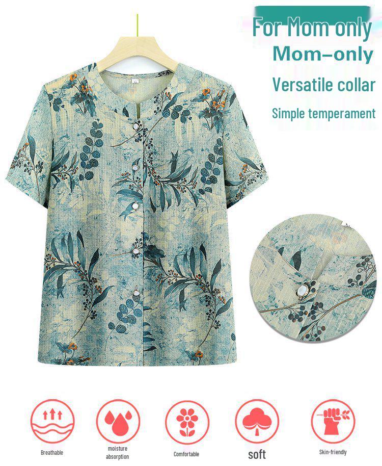 Grandma's Summer Short Sleeve Two-Piece Suit - Ice Silk Casual Wear for Middle-Aged and Elderly Women
