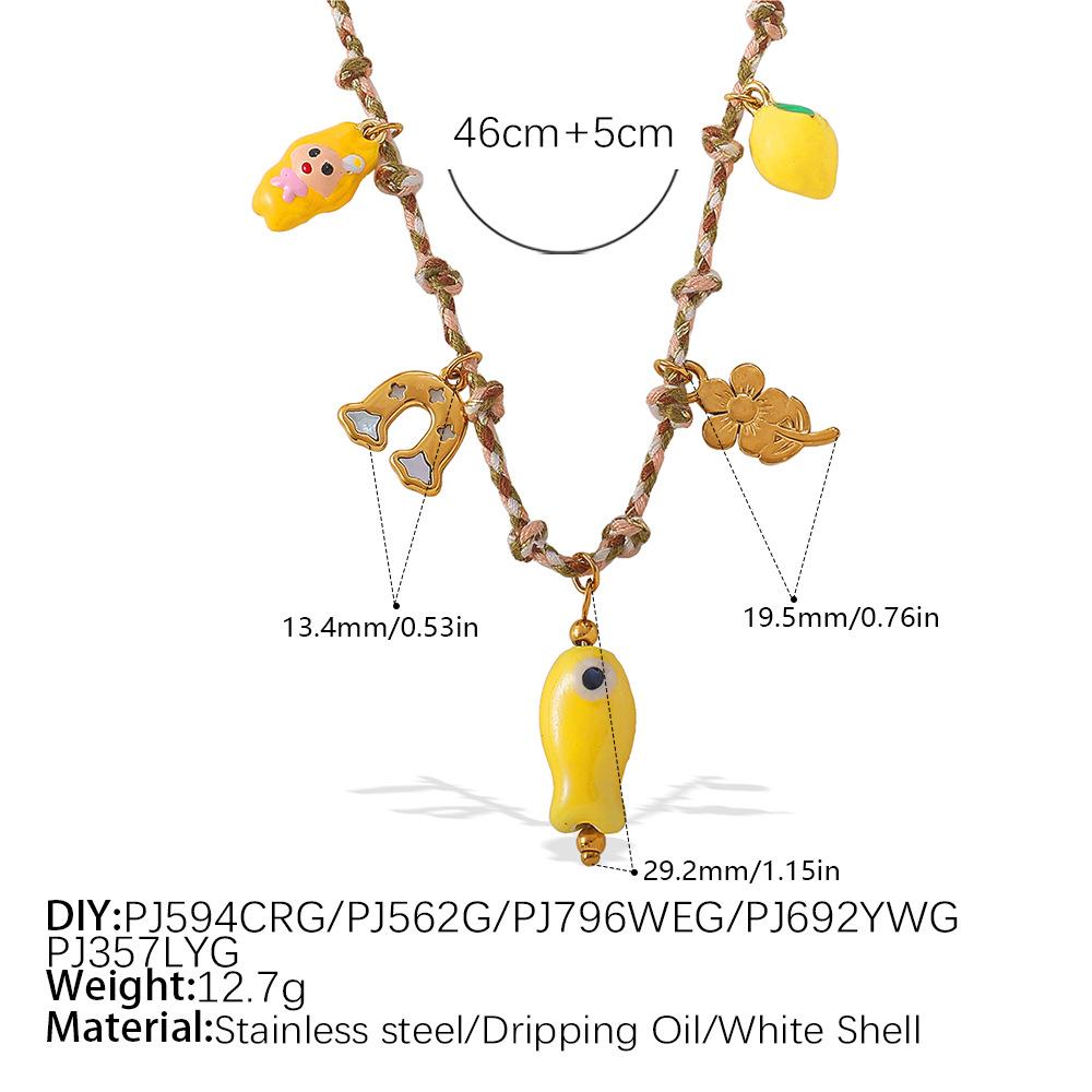 Vintage seaside style DIY freshwater pearl pendant bracelet stainless steel gold-plated ceramic pendant necklace female
