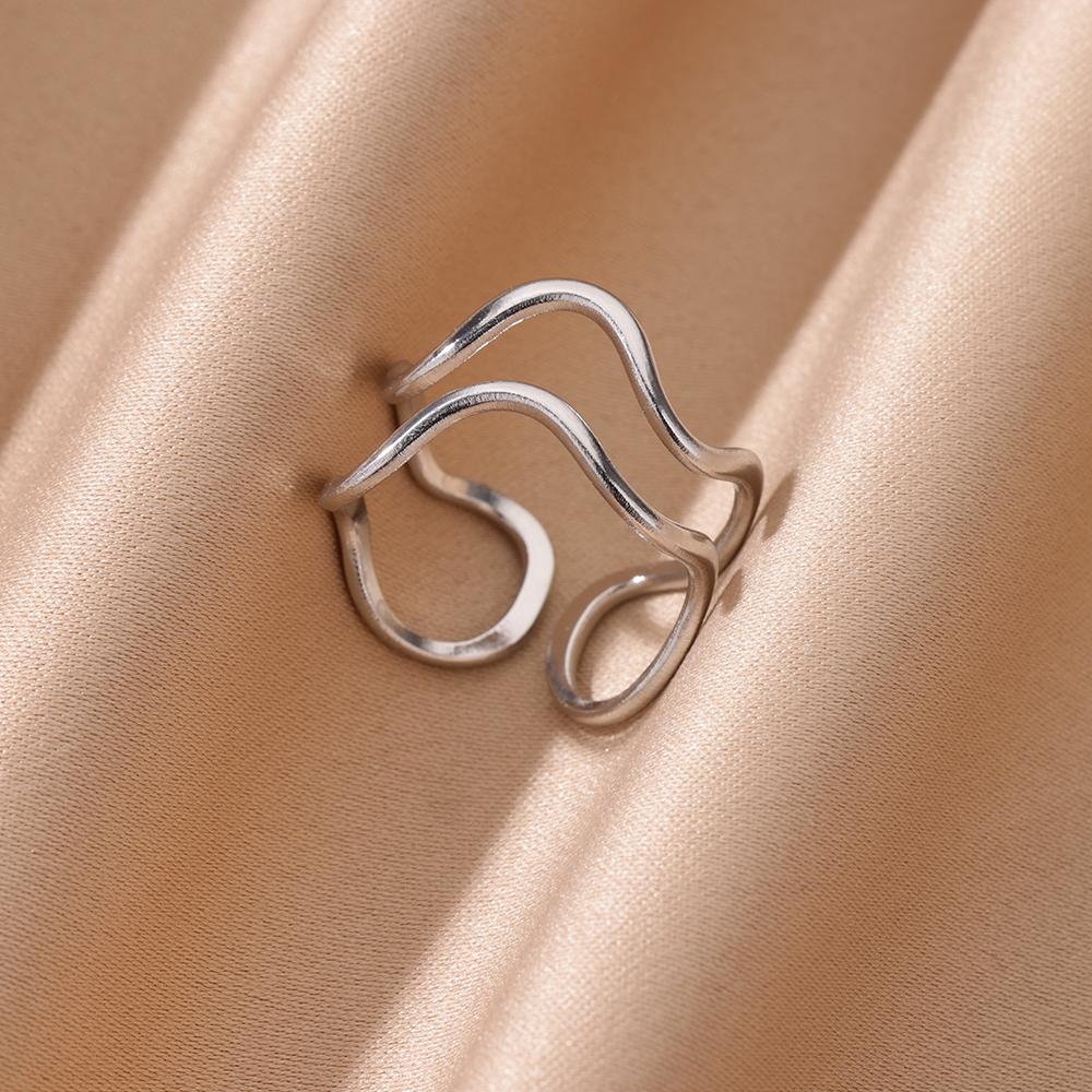 Stainless Steel Irregular Open Rings for Women Silver Color Texture Minimalist Wedding Aesthetic Finger Ring Jewelry anillos