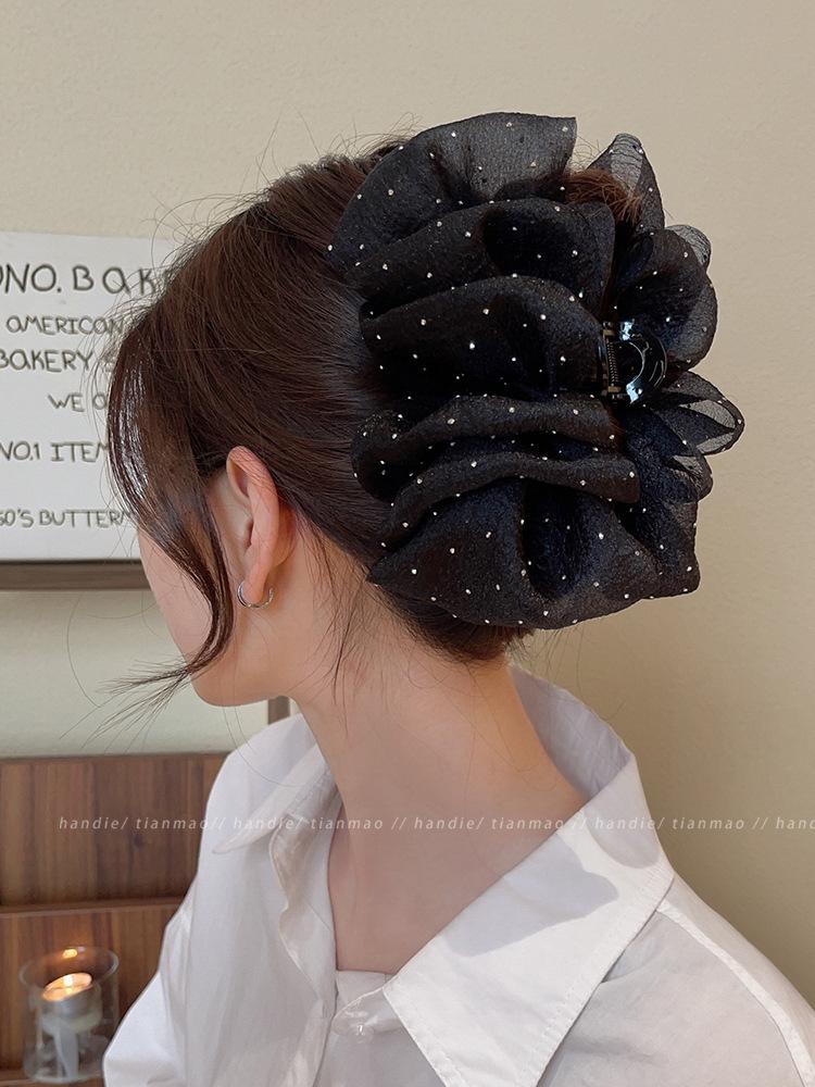 Silver Mesh Bow Bubble Claw Hair Clip for Women - Enhances Hair Volume, Perfect for Updos.