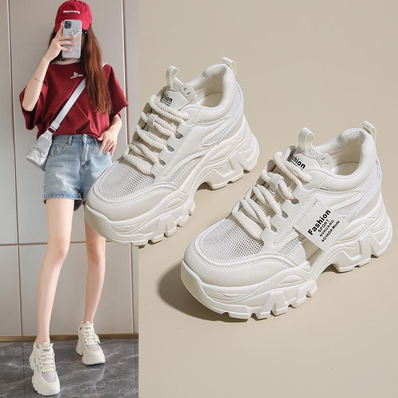 Daddy Shoes Women's 2025 New Autumn Mesh Breathable Thin Inner White Shoes Platform Sports Shoes Popular Women's Shoes