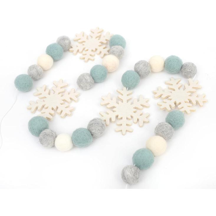 Snowflake Felt Ball Garland - Winter Birthday Home Decorations,Frozen Snowflake Garland Photo Props,Winter Wonderland Felt Ball Banner,Felt Snowflake