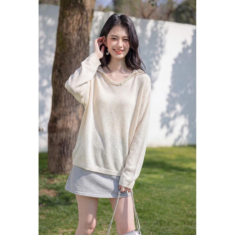 ITISF4 Korean Style Loose Fit Hooded Knit Long Sleeve Tee