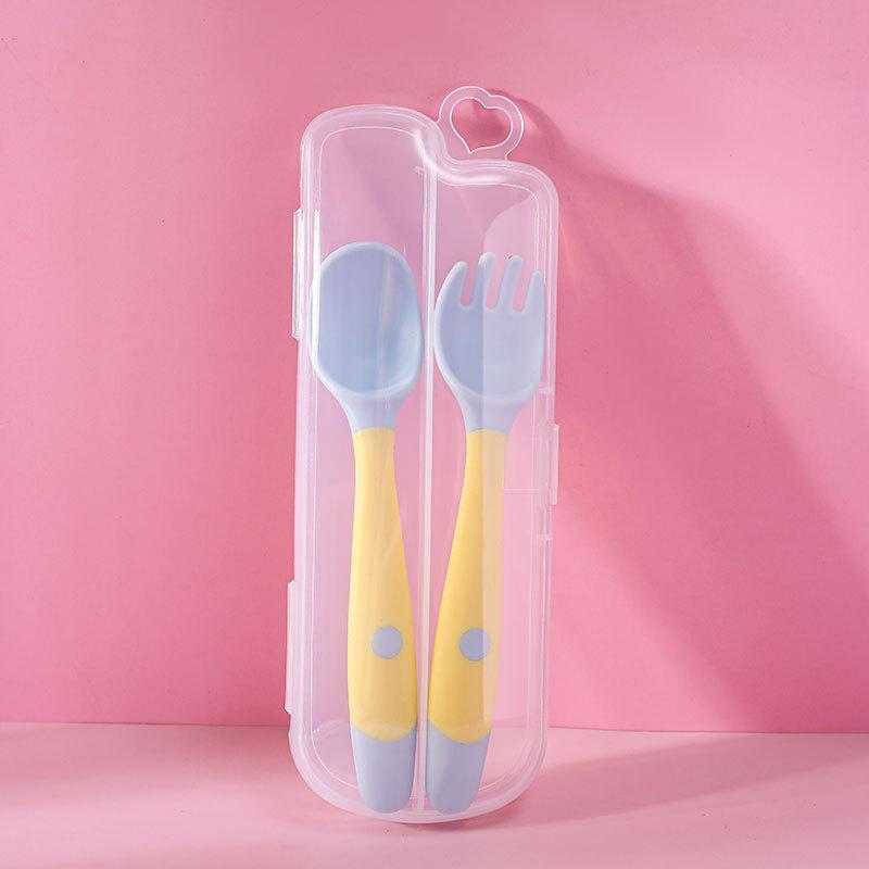 Baby Children Spoon Fork Set Soft Bendable Silicone Scoop Fork Kit Tableware Toddler Training Feeding Cutlery Utensils Tableware