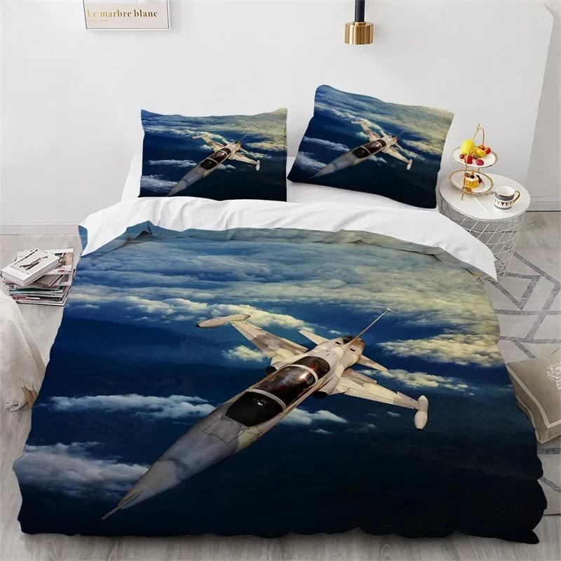 Flugzeug-Bettbezug, King-Queen-Size-Bettwäscheset aus Mikrofaser mit Flugzeug-Aufdruck, Bettbezug mit Flugzeughimmel für Kinder, Jungen und Mädchen