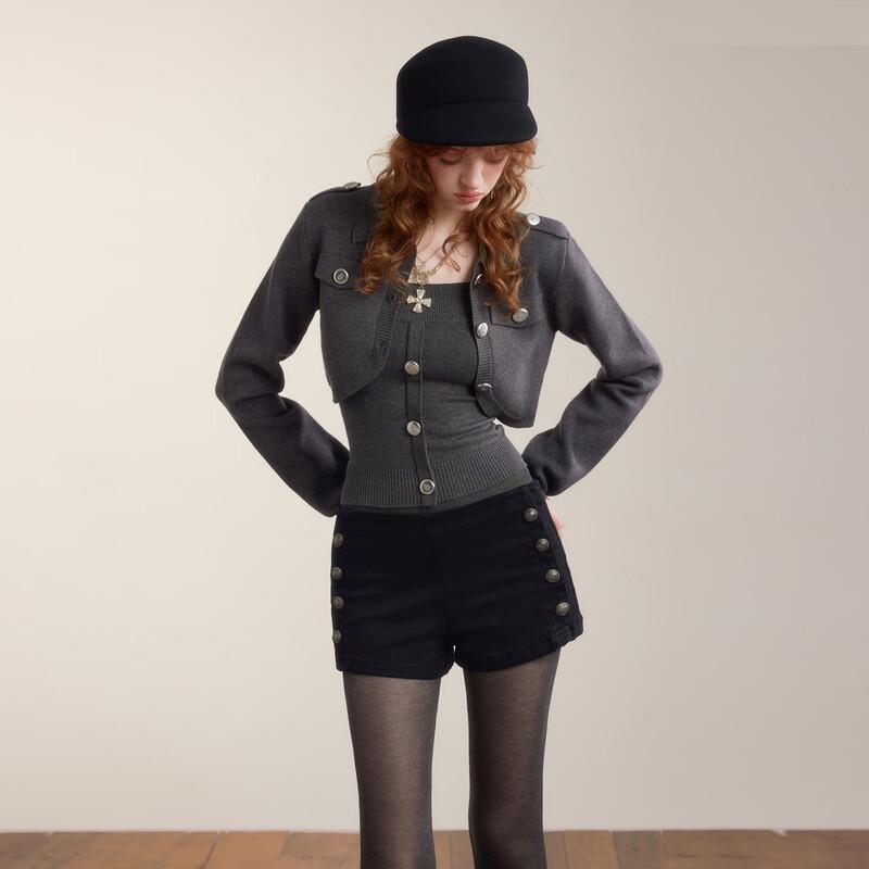 unifree Punk Metal Buckle Knitted Vest & Cardigan Set