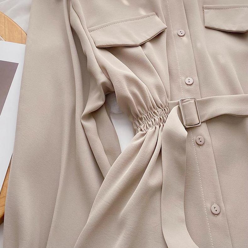 Dámská košile s dlouhým rukávem Temperamentní Tenká Modely střední délky 2025 Léto Nová Korejská verze Výklenkový smysl pro design Vázané dámské topy