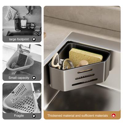 Sink Filter Rack with Suction Cups for Kitchen Sink Corner Quick Drying Hollow Design Rustproof Carbon Steel Sponge Holder for Soap And Brushes