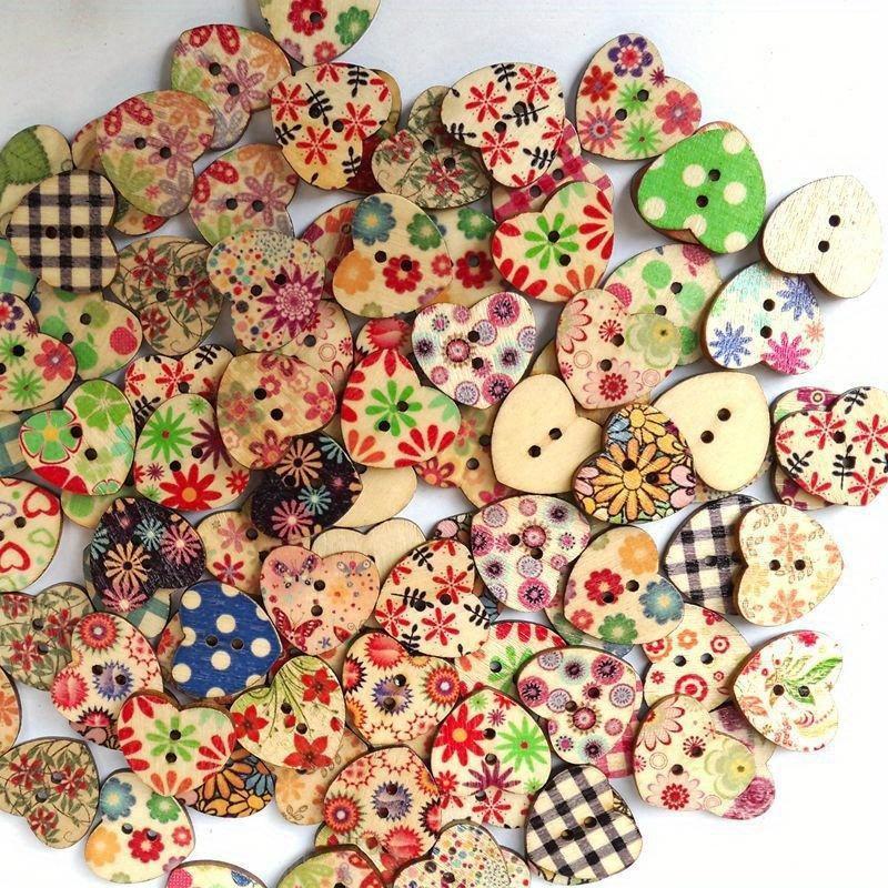 20MM 100 Multicolor Heart Shape 2 Holes Wood Sewing Buttons Scrapbooking Knopf Bouton