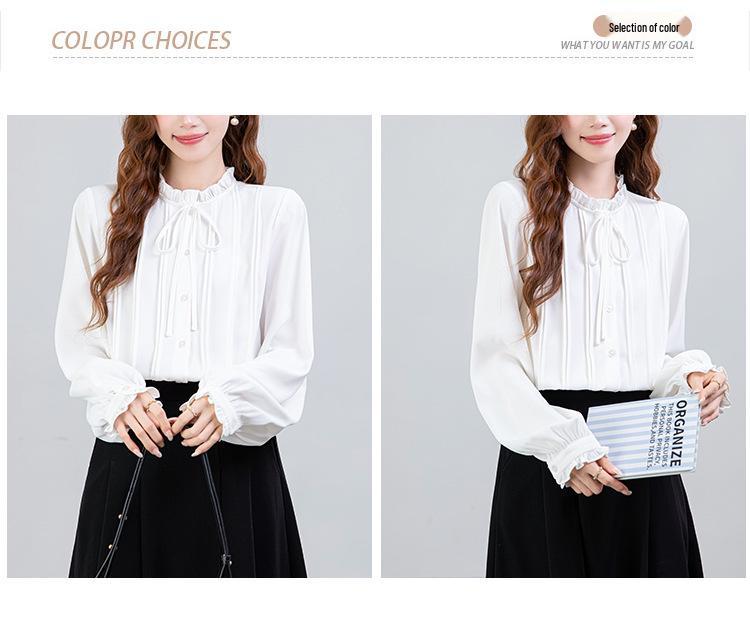 2026 Spring French Style Women's White Ruffle Shirt - Elegant Layered Design