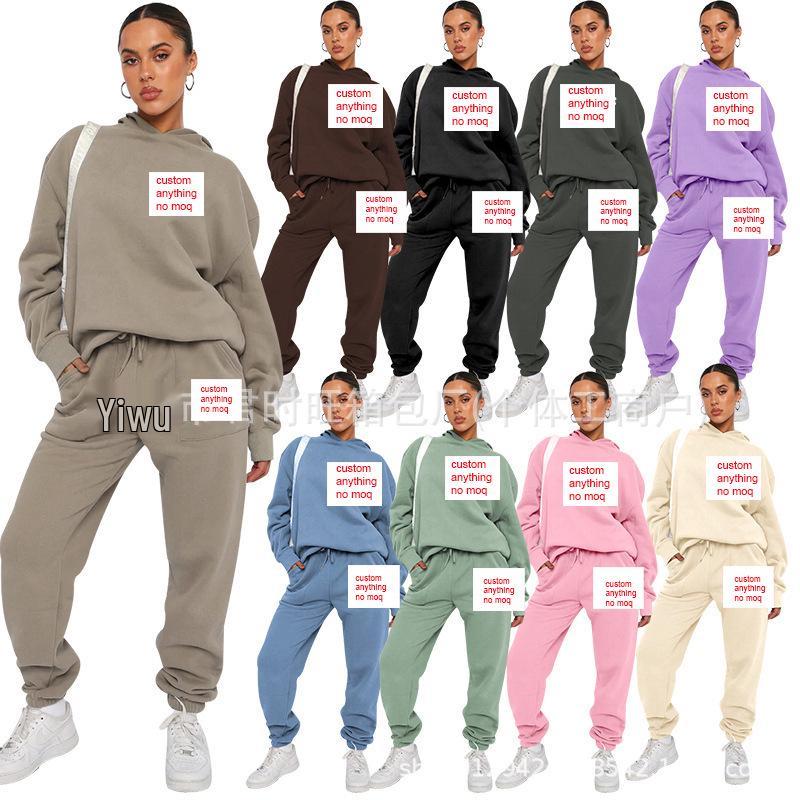 

Solid Color Hooded Sweatshirt & Sweatpants Set - Casual and Fashionable Long Top & Pants Small фиолетовый