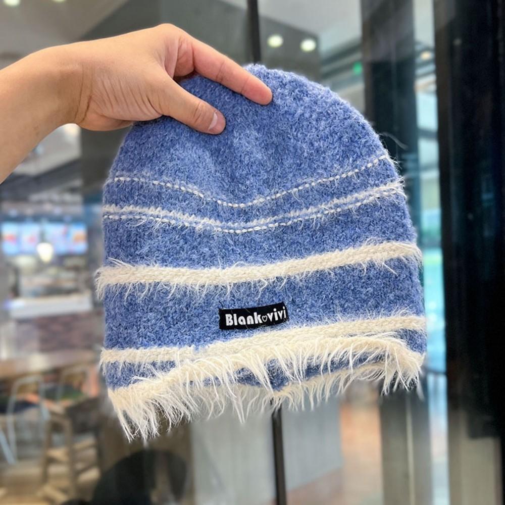 New Style Loose Dandy Hat Lazy Style Fashion Stripes Beanie Hat Sweet Winter Hats For Women Streetwear Knit Hats For Girl