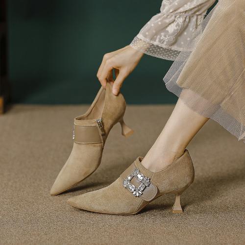 Fashion Women Vulcanized Shoes High Heels Pointed Toe Diamond Buckle Stiletto Heel 2025 New French Style Spring Autumn Women Shoes