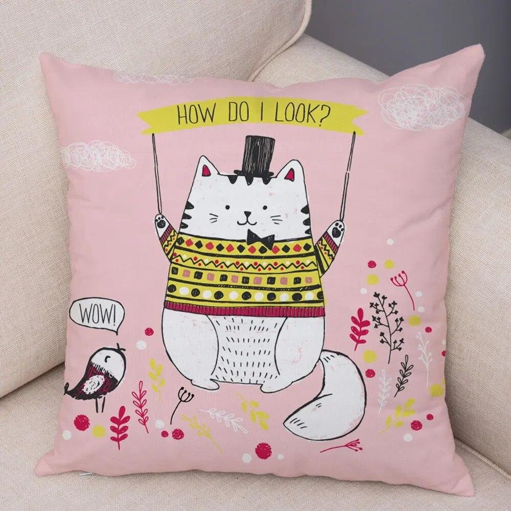 Home Decor Car Sofa Cushion Cover Colorful Pet Cat Pattern Print Square Pillowcase