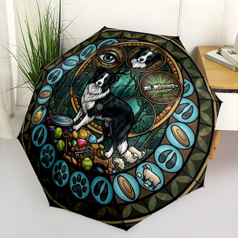 Dogs Glass Journey pattern umbrella, portable and foldable design, 8 ribs, a casual accessory for Halloween, Christmas, and birthday gifts.