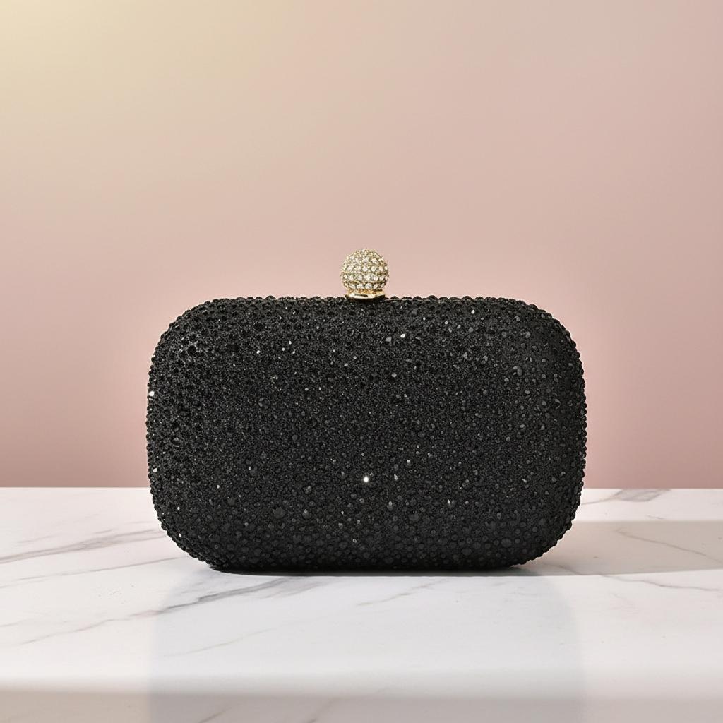 

Cross-border Hot Sale Women s Shiny Rhinestone Decorated Small Box-shaped Evening Clutch Bag Fashion Elegant Graceful Polyester L16.5xW5xH10.5cm чёрный