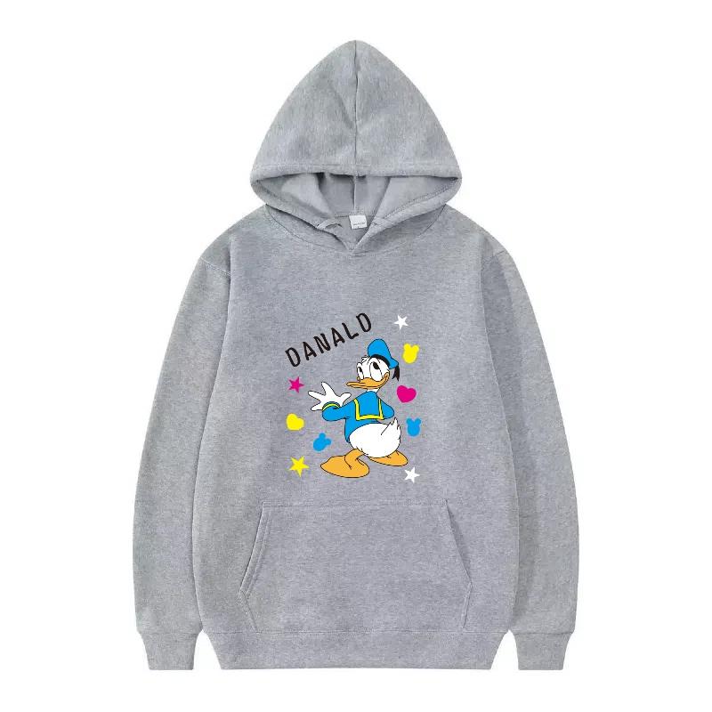 Disney Donald Duck Muster Damen Fleece Sportlich Locker Grau Herbst Oberteile Kleidung Pullover Damen Günstig Y2k Hoodies Herren Sweatshirts