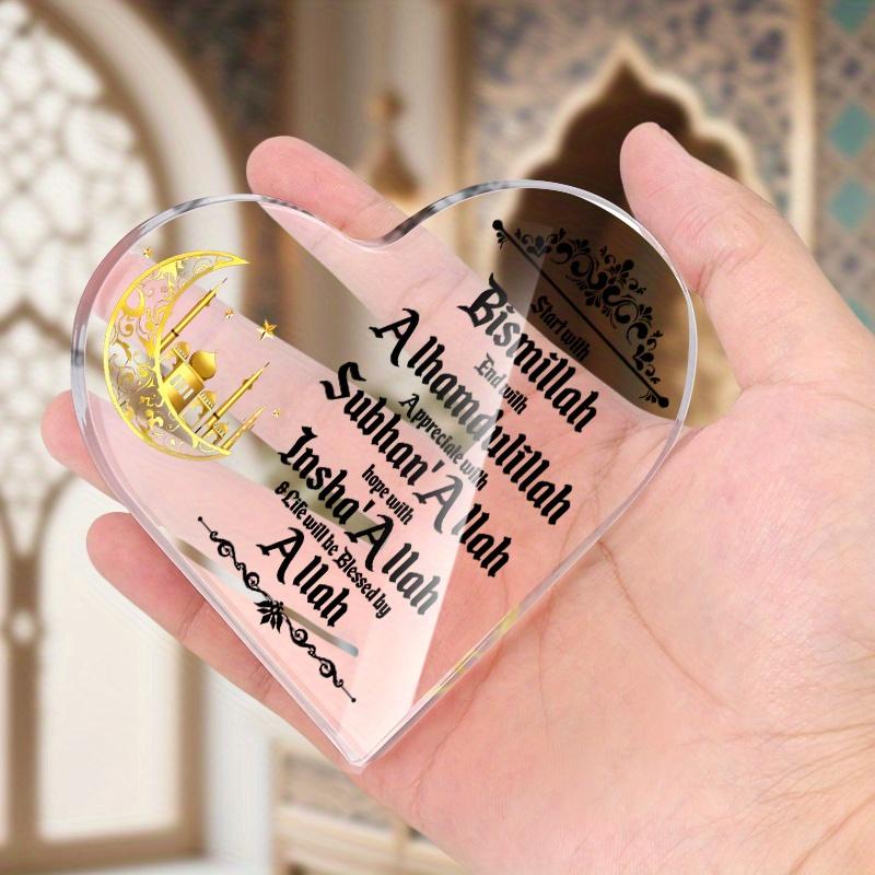 2D Flat Heart Shaped Islamic Acrylic Desktop Decorative Plaque, Home Decor Plaque Hanging Wall Art Decorative Garden Decoration for Room Door Signs Ha