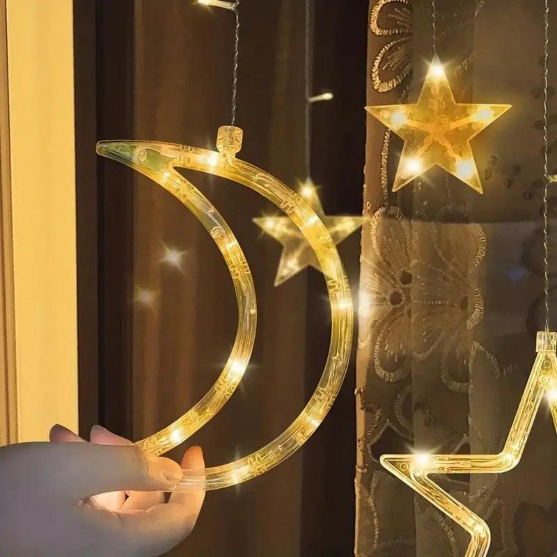 3.5M Solar Moon Star Curtain Lights Waterproof 8 Modes LED Fairy String Lamp for Christmas Party Garden Decor Decor for Room