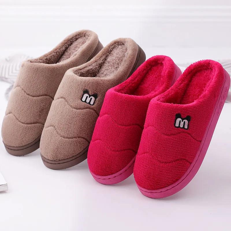 Winter Slippers Women Warm Cotton Shoes Thick Fleece Home Slides Men Plus Size Slippers Pink Blue Couples Non Slippers
