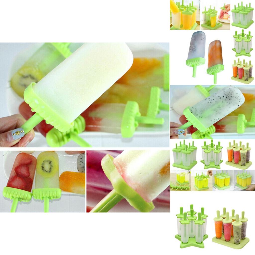 Bright Green 6pcs Pack Ice Lolly Cream Maker Mold For Diy Popsicle And Frozen Yogurt