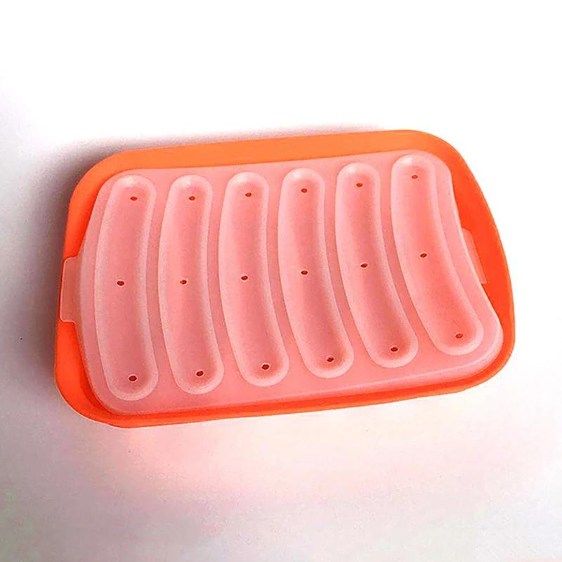 Sausage Maker Mould 6 Grids Silicone DIY Ham Hot Dog Making Moulds With Lid Kitchen Household Sausages Cake Baking Tools Molds