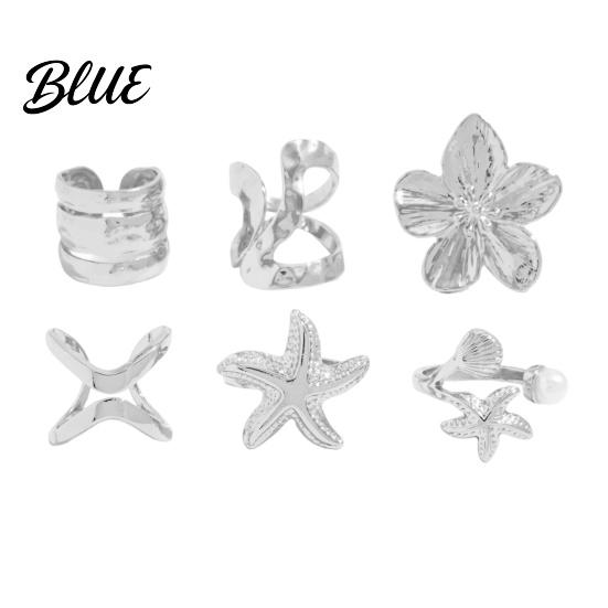 Vintage Style Alloy Rings Ocean Theme Set Adjustable Stackable Finger