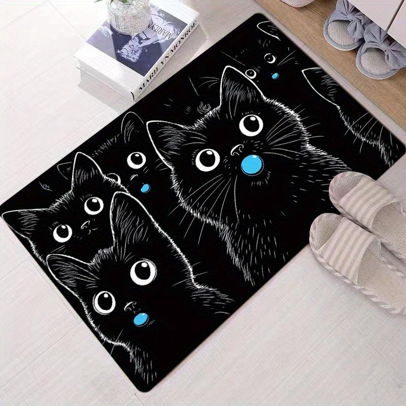 1pc Flannel Thickened  Sponge Pad Rectangular Black and White Cat Element Mat Cute Japanese-Korean Style Machine 40x60cm