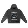 DTG Print Knitted Denim Zip-Up Hoodie Grunge Serenade T Shirt Brother Print Zipper Hoodies