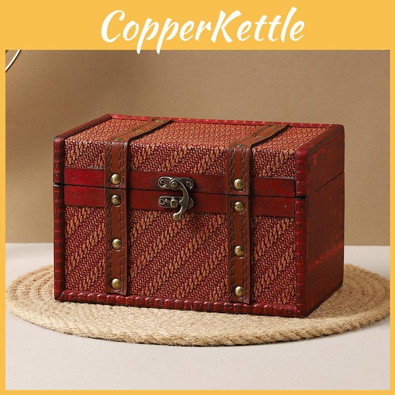 Wooden Storage Car Organizer Lockable Medicine Box With Retro Woven Password