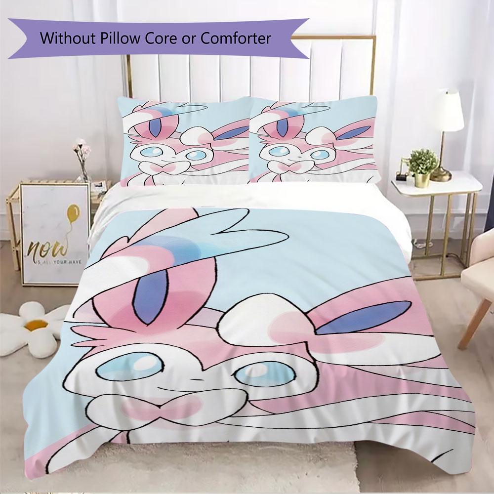 Sweet Sylveon Print Bedding Set 3Pcs Duvet Cover Pillow Shams Bedroom Decor for Anime Lovers