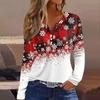 Women's T Shirt Tee Christmas Printed Button Long Sleeve Tunic Daily Weekend Fashion Basic V- Neck Regular Top