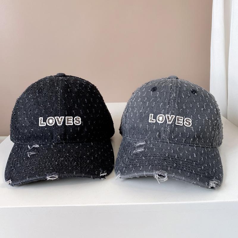 European and American Denim Rhinestone Alphabet Baseball Cap Men and Women Couples Four Seasons Curved Edge Cap Old Hole Sun Hat