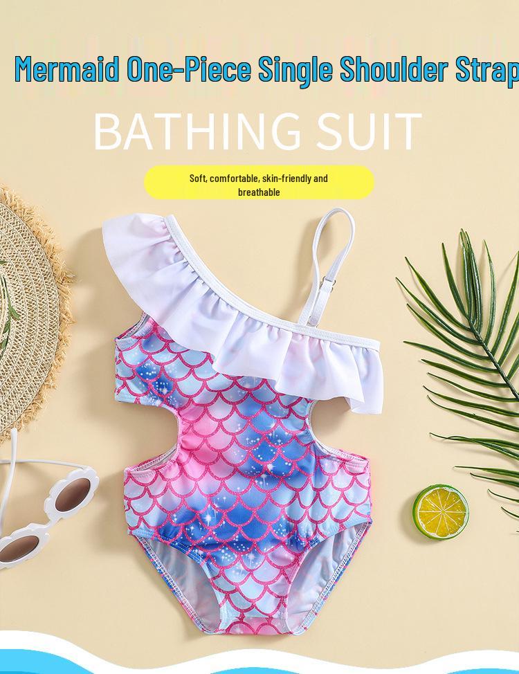 Costum de baie sirenă cu un umăr pentru fete - Costume de baie pentru bebeluși și copii pentru plajă și izvoare termale