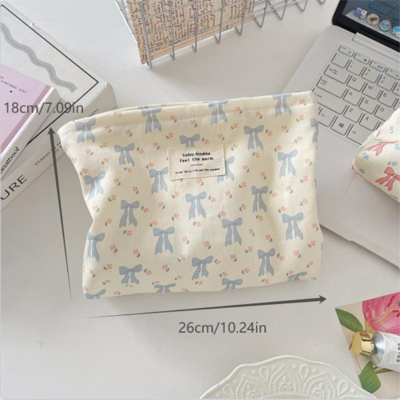 Cute Sweet Bow Printed Cosmetic Bag Large Capacity Portable Travel Storage Bag Women Simple Clutch Bag Girly Toiletry Bags Gifts