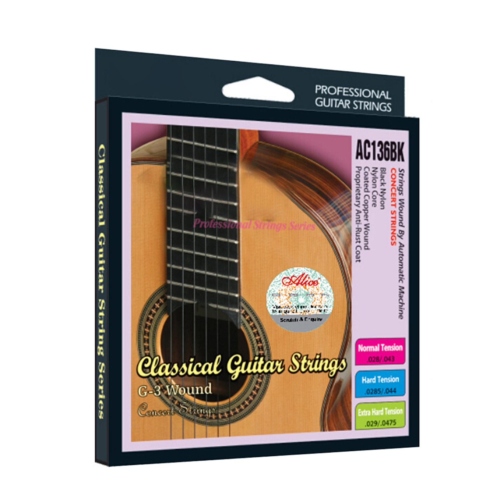 Alice AC136BK-H Black Nylon Classical Guitar Strings 6pcsCelsiusset (.0285-.044) Hard Tension with One Complimentary G-3rd String