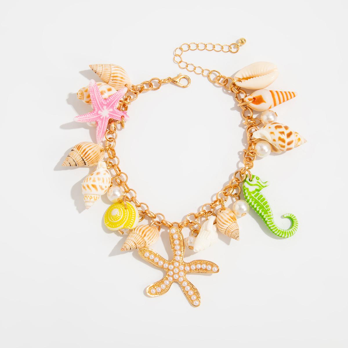 Ocean Wind Imitation Pearl Starfish Pendant Waist Chain, Wind Color Conch Shell Seahorse Body Chain