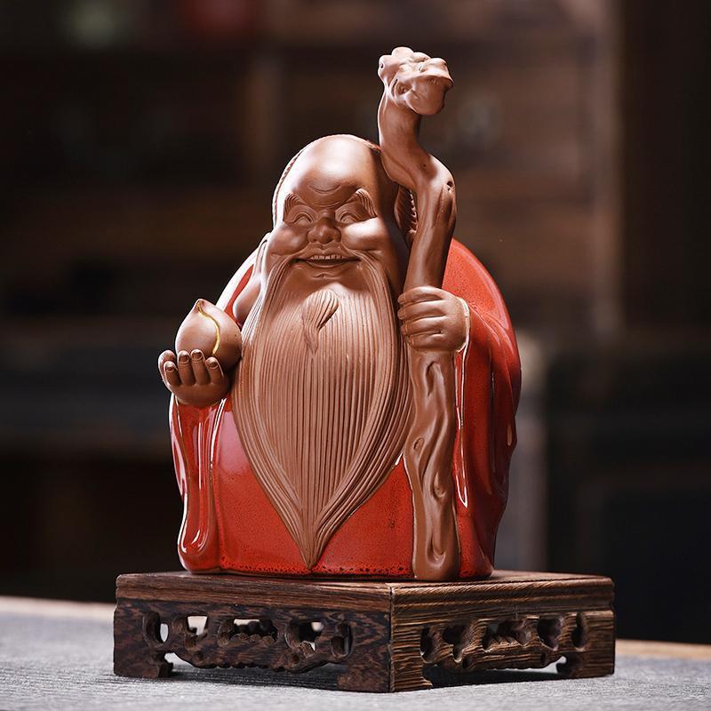 Ceramics Fu-Lu-Changshou Star Sculpture Chinese God of Wealth Home Office Decor Feng Shui Wealth Luck Symbol statue of a figure