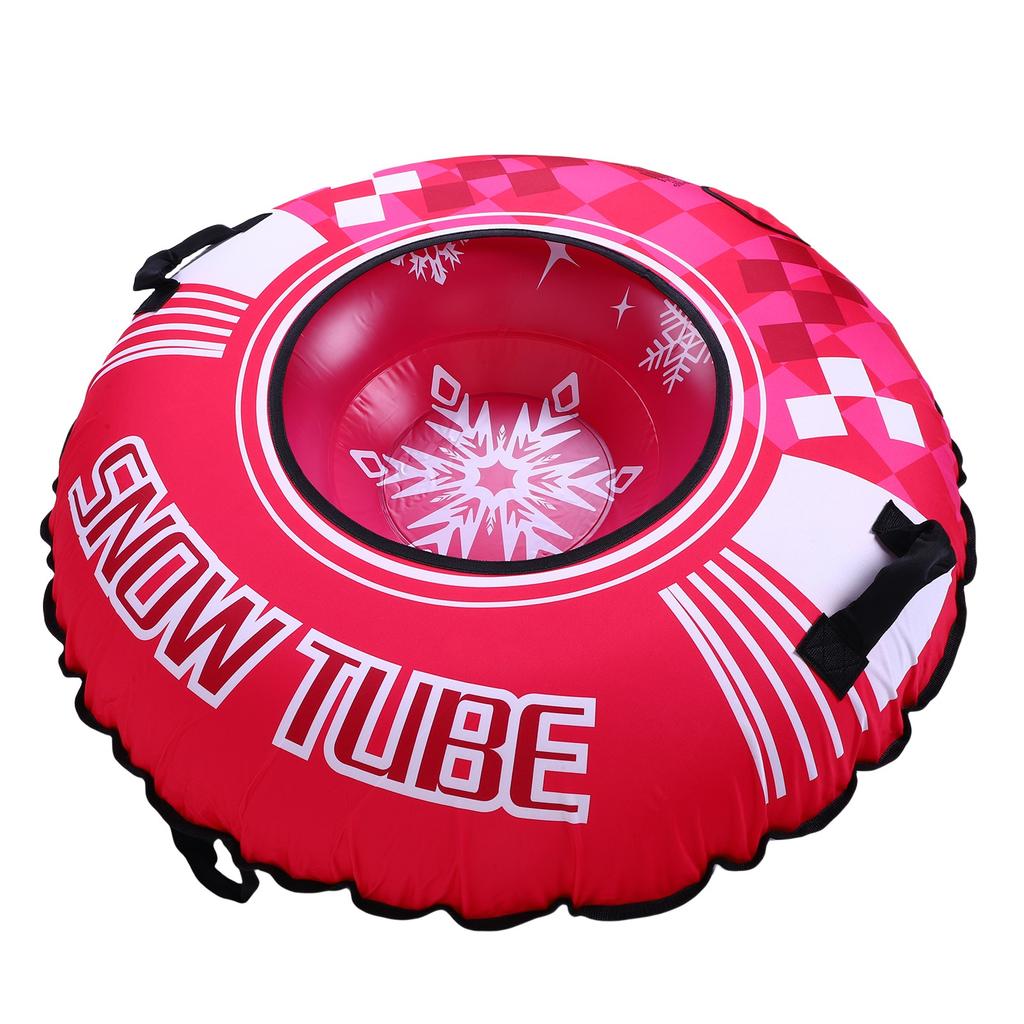 43inch Inflatable Snow Tube Rose Red Cold Proof Thickened PVC Inflatable Snow Sled with 2 Handles for Winter Outdoor