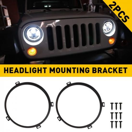 7  Headlight Mounting Bracket Ring Round for Jeep Wrangler JK JKU 07-18