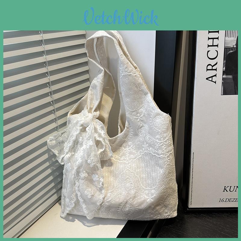 Style Lace Sweet Blossom Canvas Tote Bag Large Capacity For Outings Daily