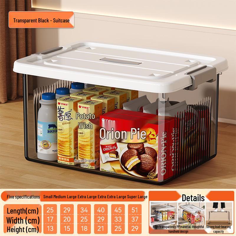 

Прозора портативна коробка для зберігання одягу, іграшок, снеків та книг - Пластиковий органайзер великої місткості Small [25*17*13cm] чорний/прозорий