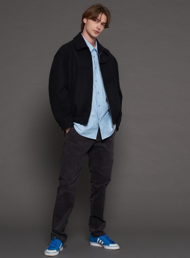 Comspace1980 [Xl~4Xl] Wool Blend Collar Blouson Jacket_Charcoal