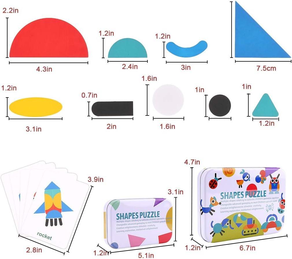 

Tangram Puzzles for Kids - Wooden Puzzle Toys for 2 3 Year Olds Toddlers 36 Pcs Shape jigsaws + 60 Pcs Image Cards, Montessori