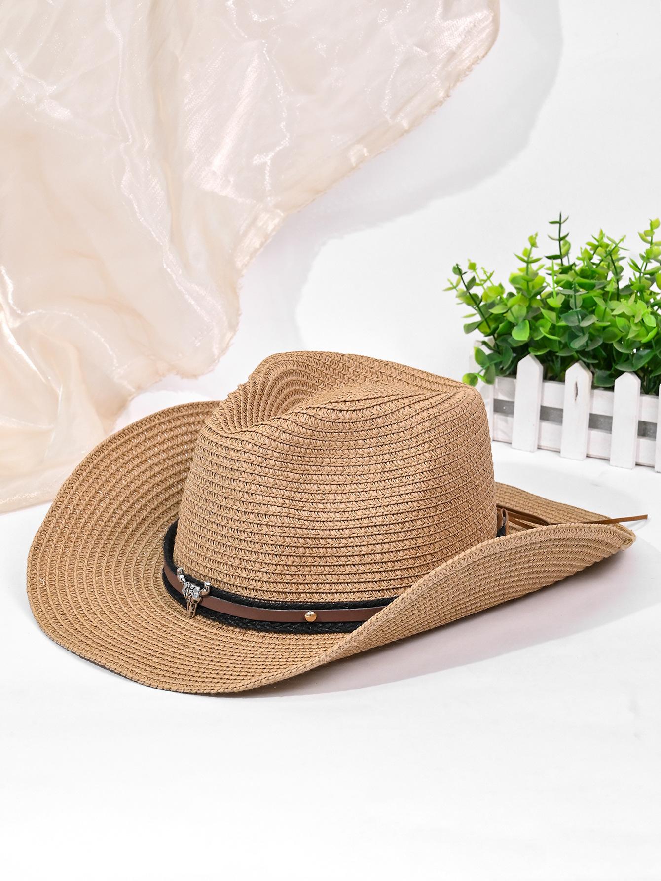 

Новая ковбойская соломенная шляпа в западном стиле, ретро соломенная шляпа, модная джазовая шляпа, цилиндр Average size