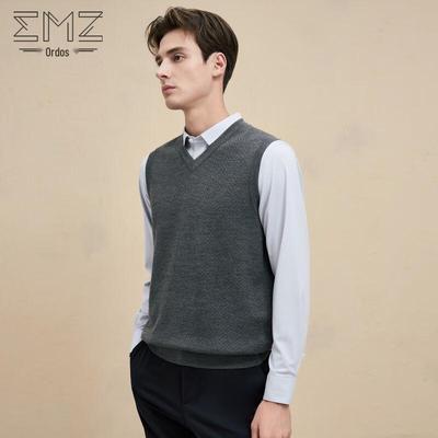EMZ Męski Sweter Kamizelka z Mieszanki Kaszmiru z Dekoltem V