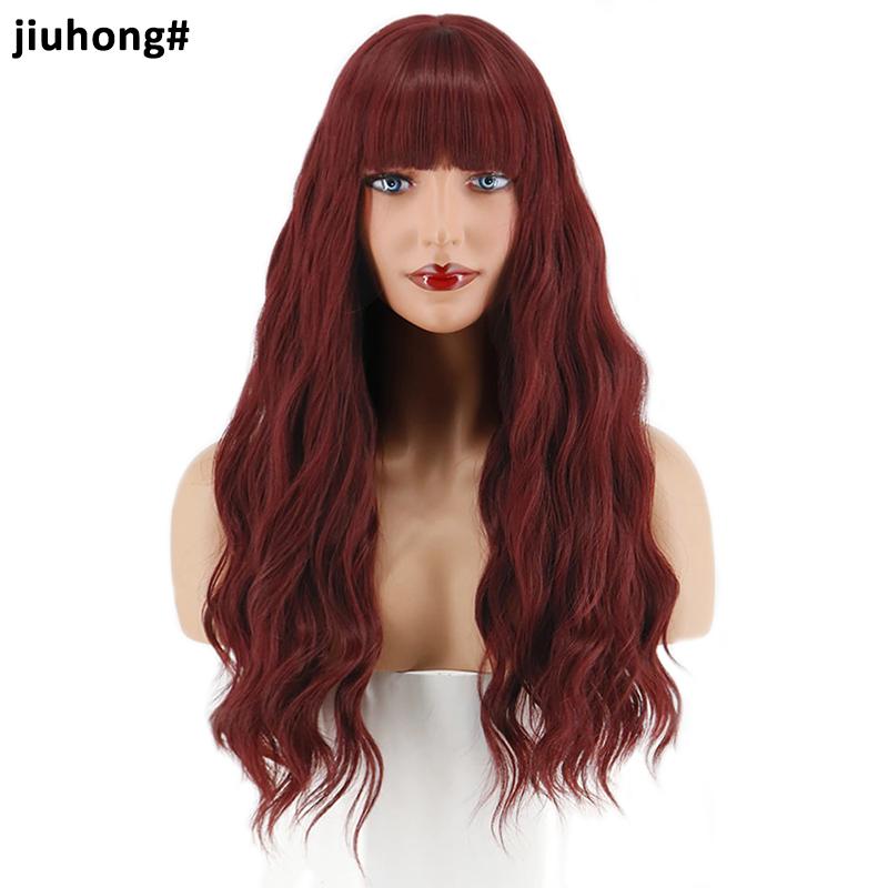 MERISIHAIR Women Long Water Wave Wigs with Blunt Bangs Synthetic High Temperature Fiber Wigs Daily Party Cosplay Use