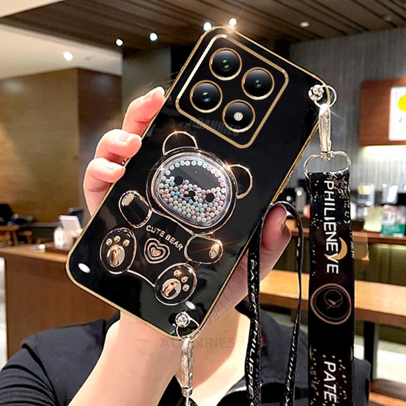 

Mi14t Crossbody Lanyard Bear Silicone Case On For Xiaomi Mi 14t Pro Mi14 14 T 13t 12t 11t 10t 15 Holder Cover Xiaomi14t Mi14tpro for mi 12t