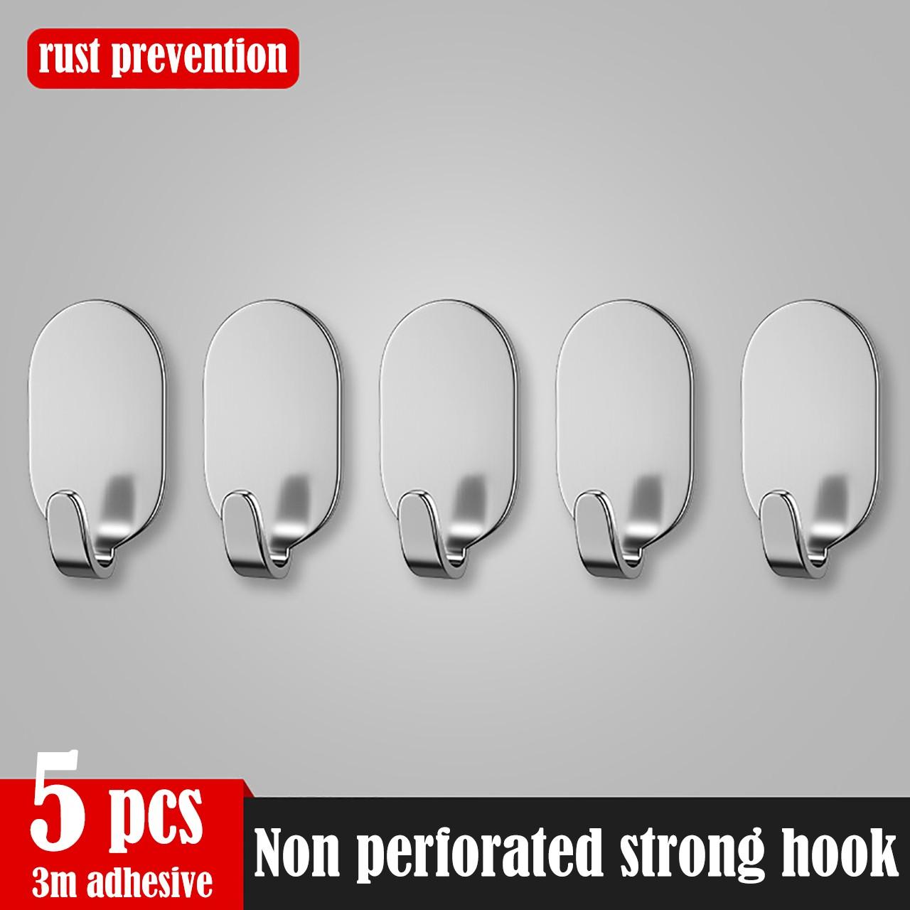 5PCS Stainless Steel Hooks Adhesive No Drill Wall Mounted Hangers Home Organizers серебряный